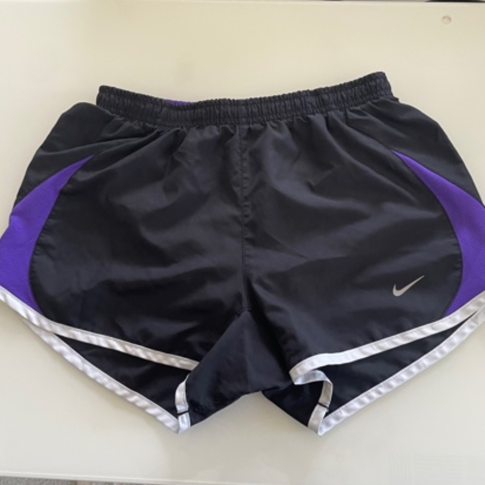 Nike | Dri-FIT Purple/Blac Running Shorts, Size XS, Built-In Briefs, Mesh Panels